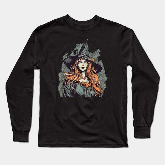 Gloomy beautiful witch / Wicca with red hair Long Sleeve T-Shirt by Unelmoija